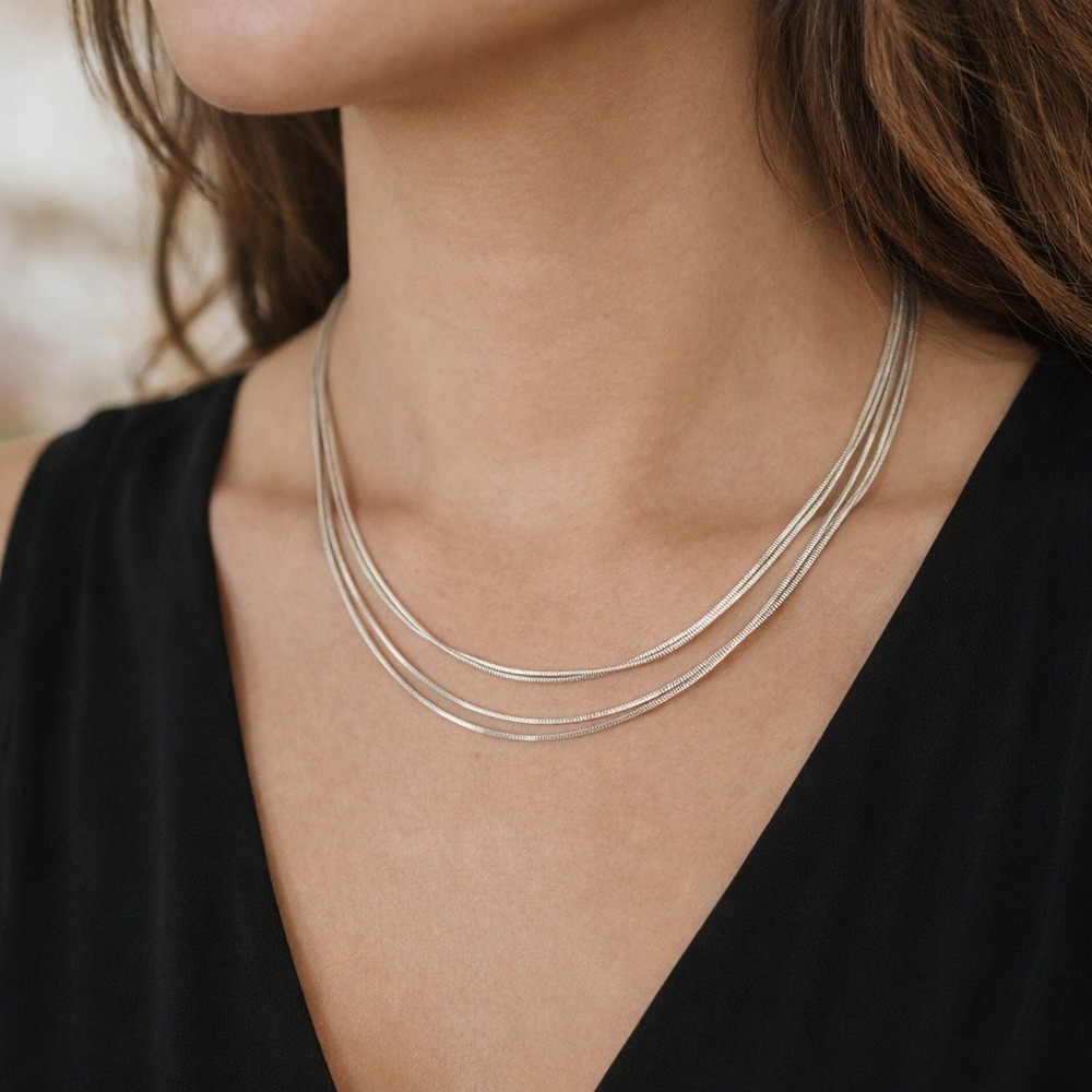 925 Italy Sterling Silver Multi Strand Herringbone Snake Chain Necklace‎ Layered